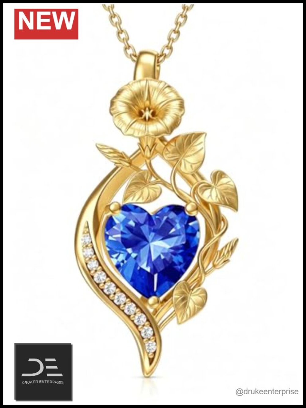 14K Gold Plated September Birth Flower Pendant Necklace Sapphire Birthday Gift